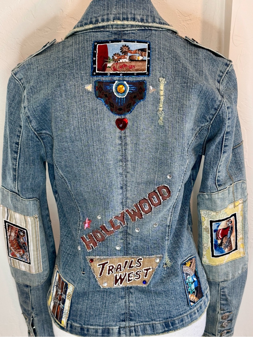 Vintage Plugg Denim Jacket Custom Embellished OOAK Western Art Jacket 2006